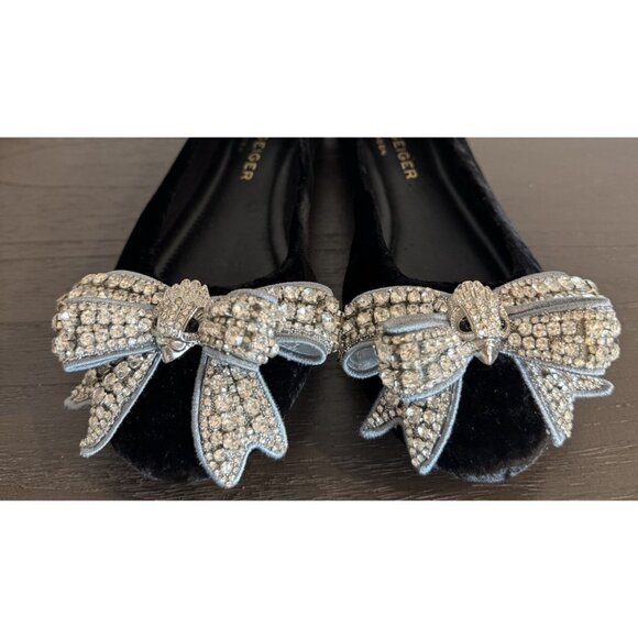 Kurt Geiger Size 37 / 7 Bow Ballerina flats black Velvet Rhinestone Bow Women’s - Picture 6 of 15
